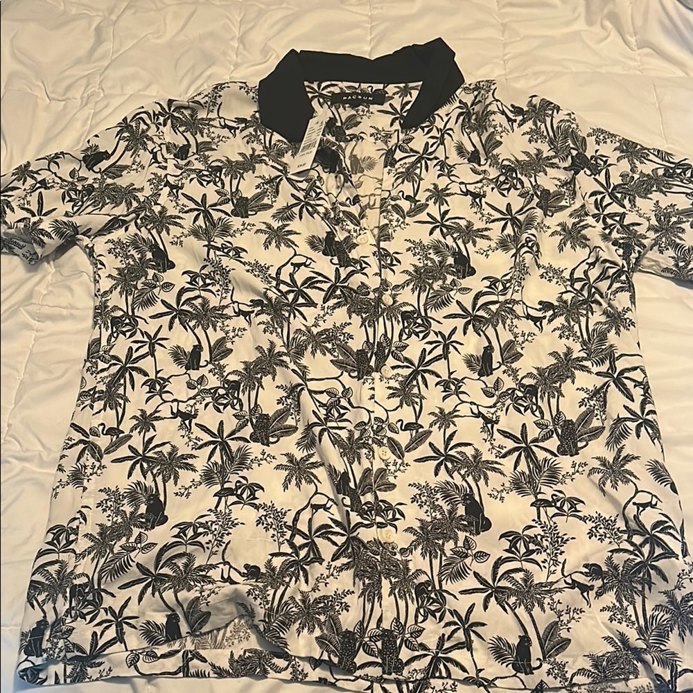PacSun Black and White Palm Print Shirt